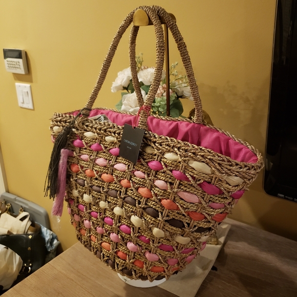 NWT! Cynthia Rowley Multicolor Woven Lined Tote - Picture 2 of 9